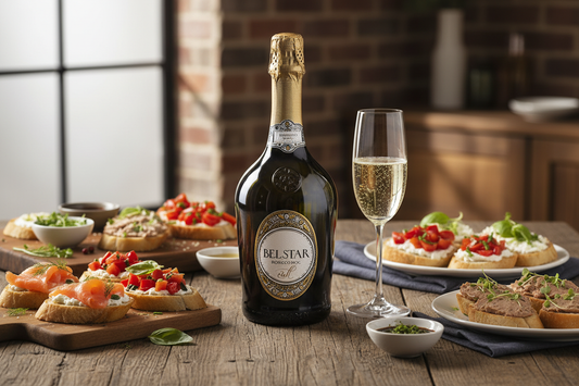 Belstar Prosecco con tartine e calice