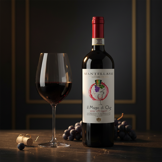 Calice di vino rosso con Il Mago di O3