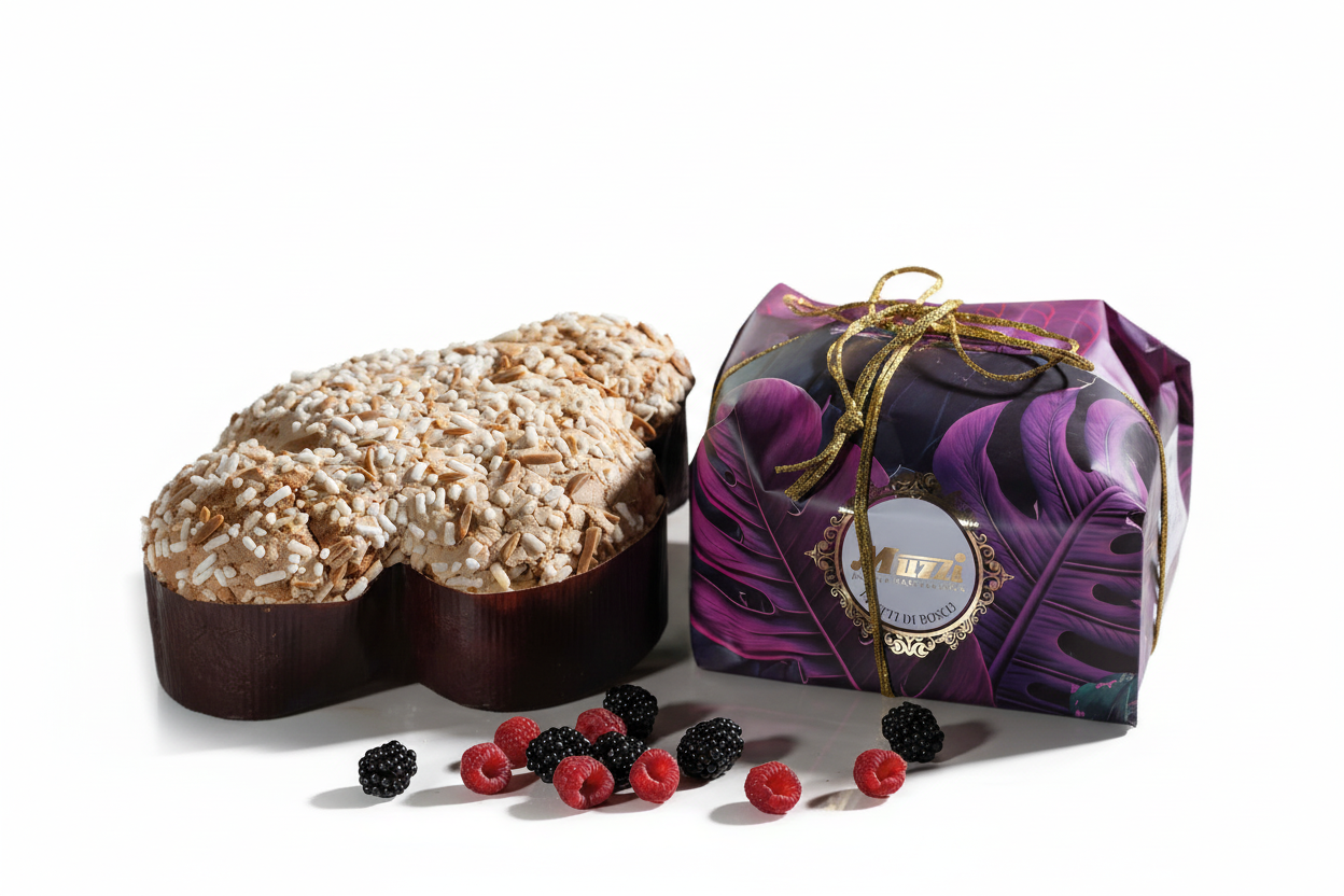 Colomba frutti di bosco sfondo bianco pulito