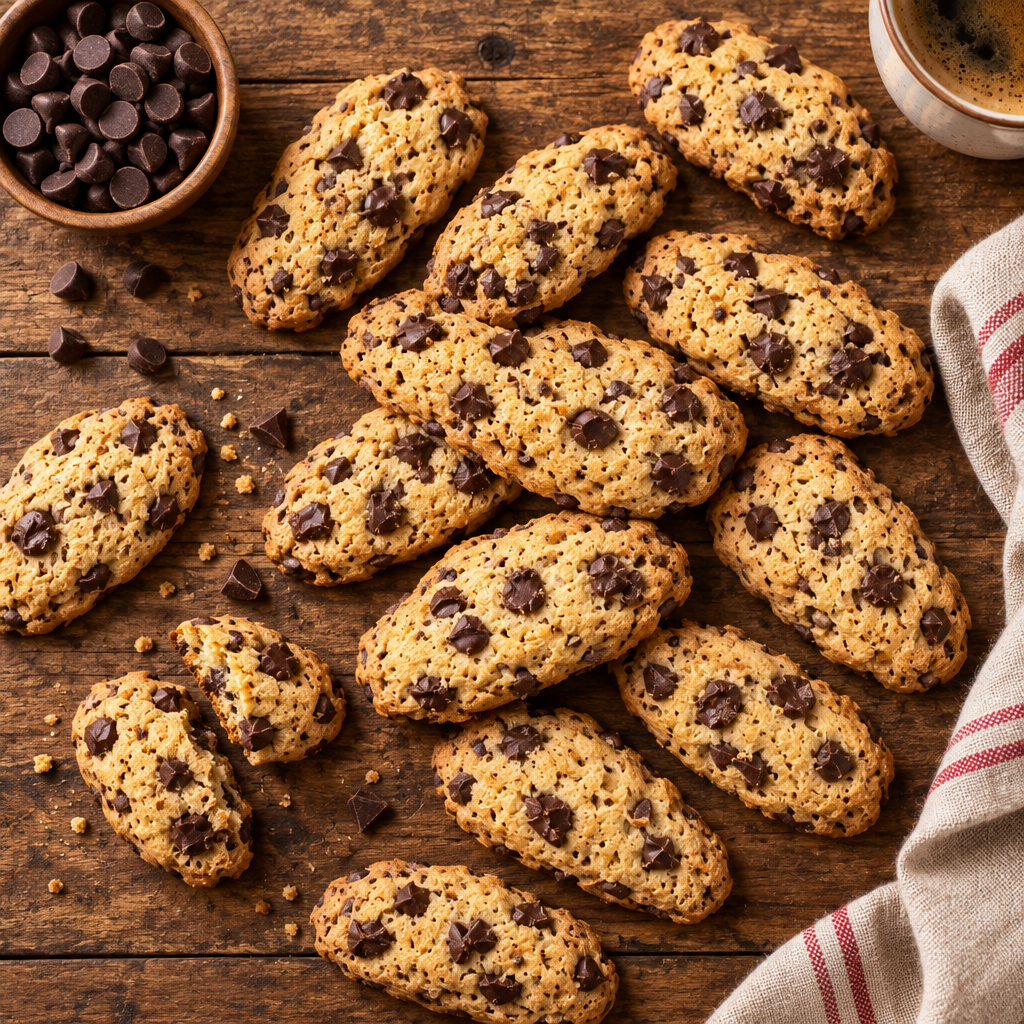 Cookies al cioccolato sparsi sul tavolo