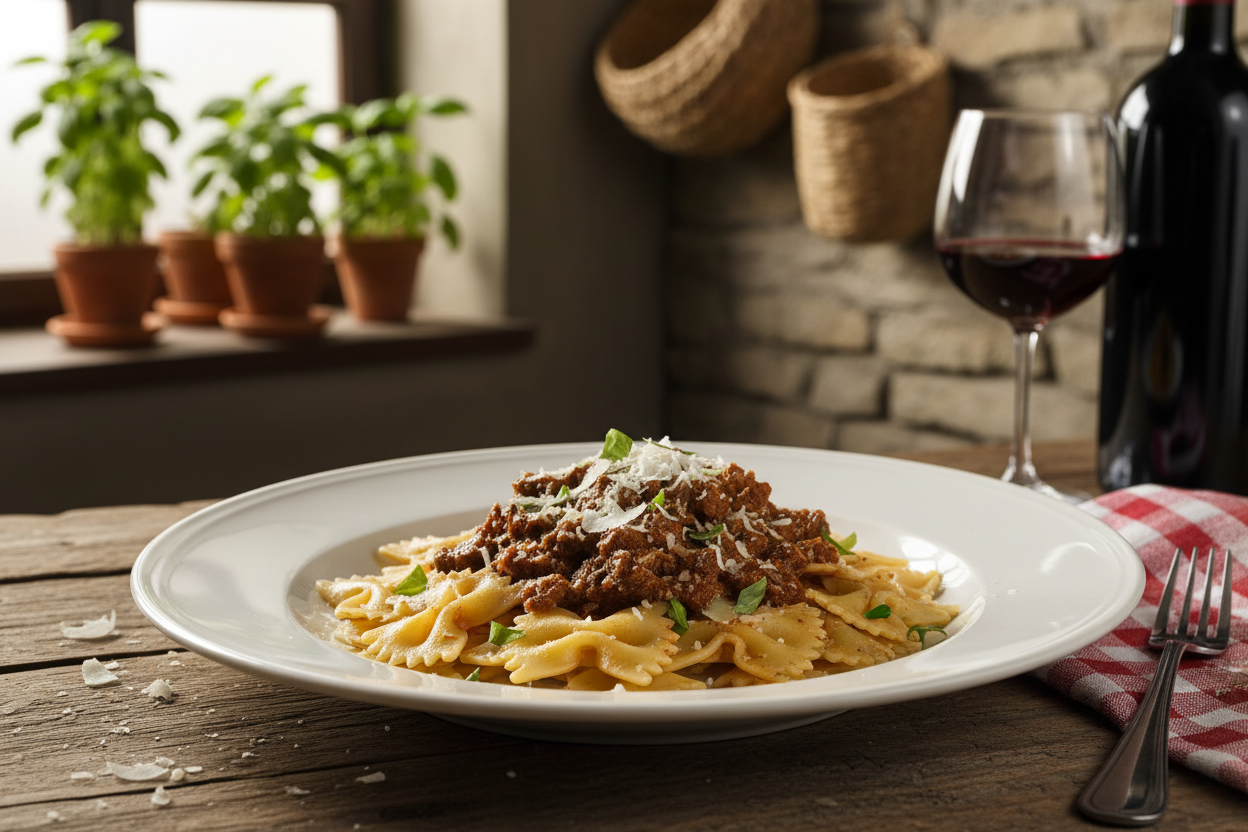 Farfalle al cocco con ragù