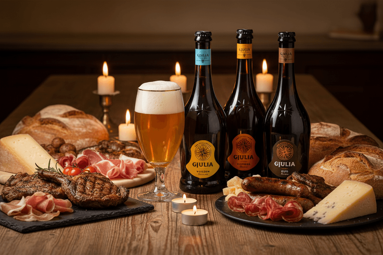 Gjulia – Famiglia di Birre con calice, carni e formaggi