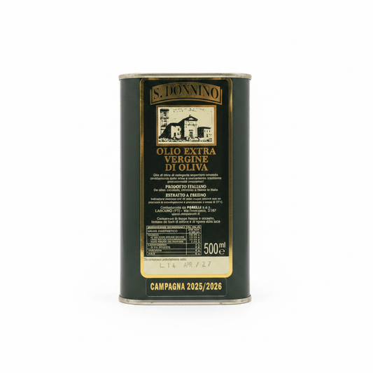 Olio Extra Vergine di Oliva S. Donnino lattina 500ml su sfondo bianco