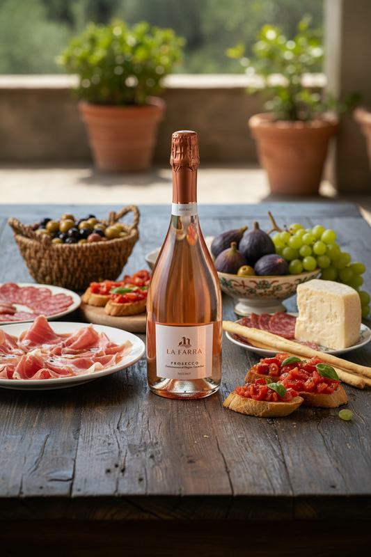 La Farra Prosecco Rosé con antipasti