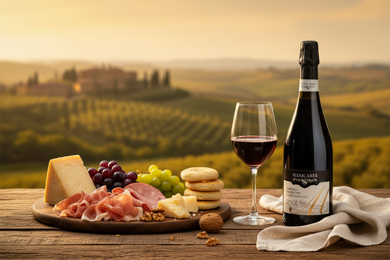 Lambrusco con abbinamenti su tavola