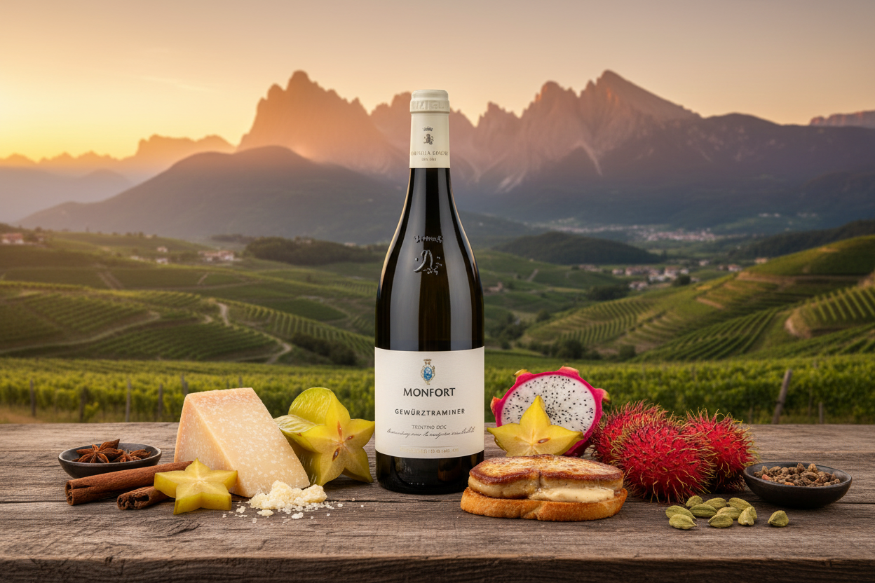 Monfort Gewürztraminer con abbinamenti e Alto Adige
