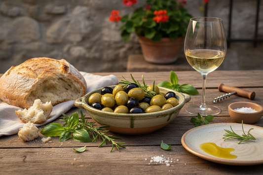 Olive Nostraline su tavola rustica italiana