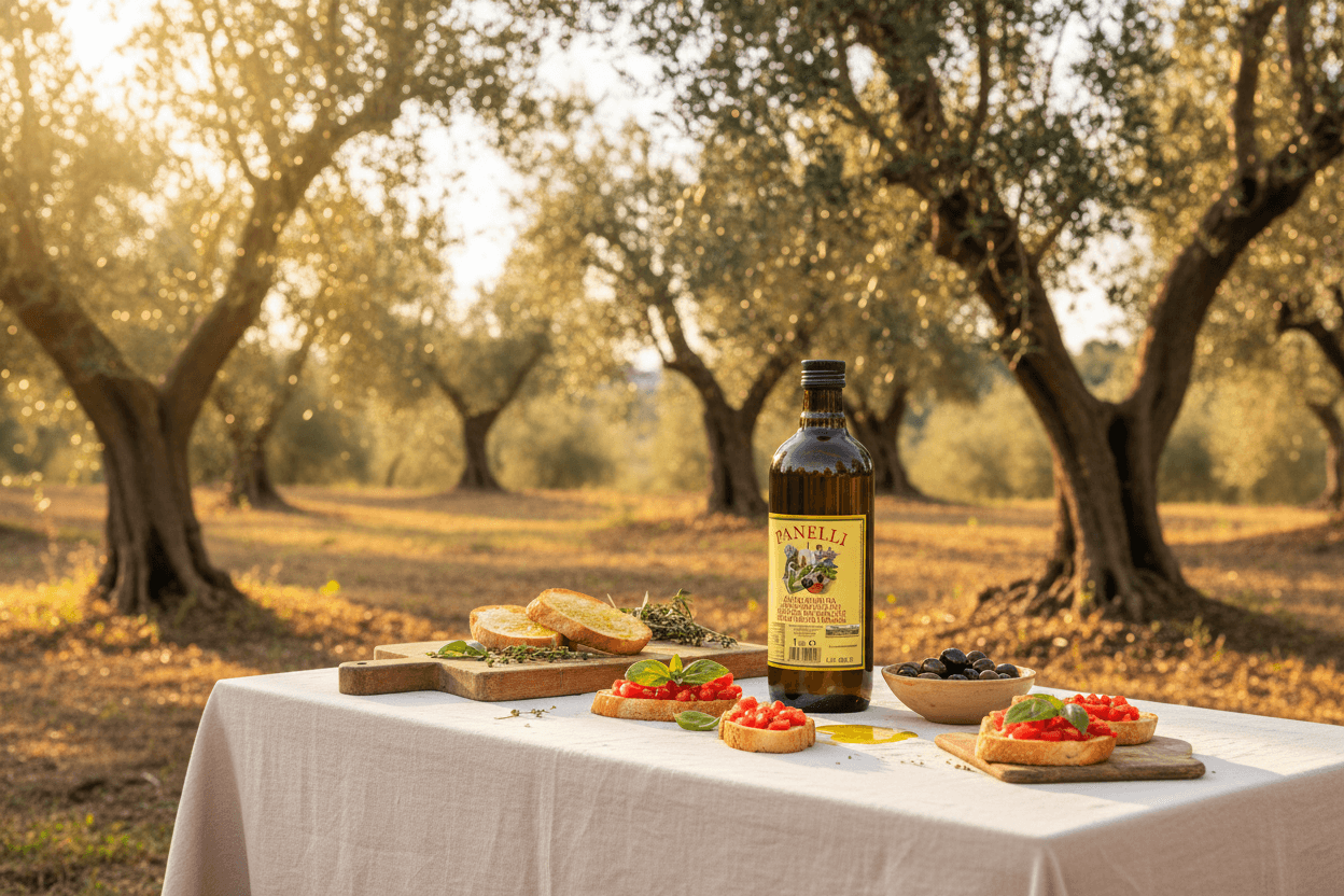 Panelli Olio - Tavola con Bruschette e Oliveta