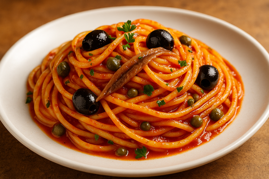 Pasta con Sugo Capperi Olive e Acciughe