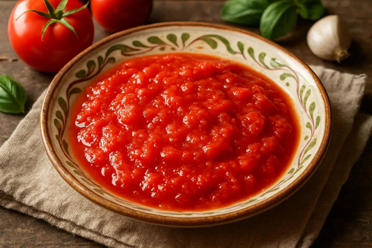 Piatto con polpa di pomodoro
