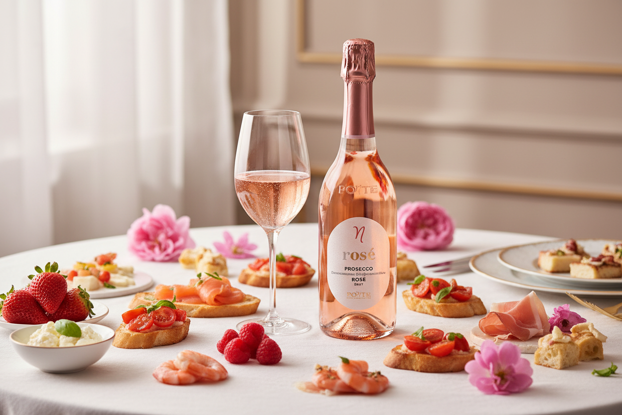 Prosecco Rosé Il Ponte con tavola apparecchiata e abbinamenti
