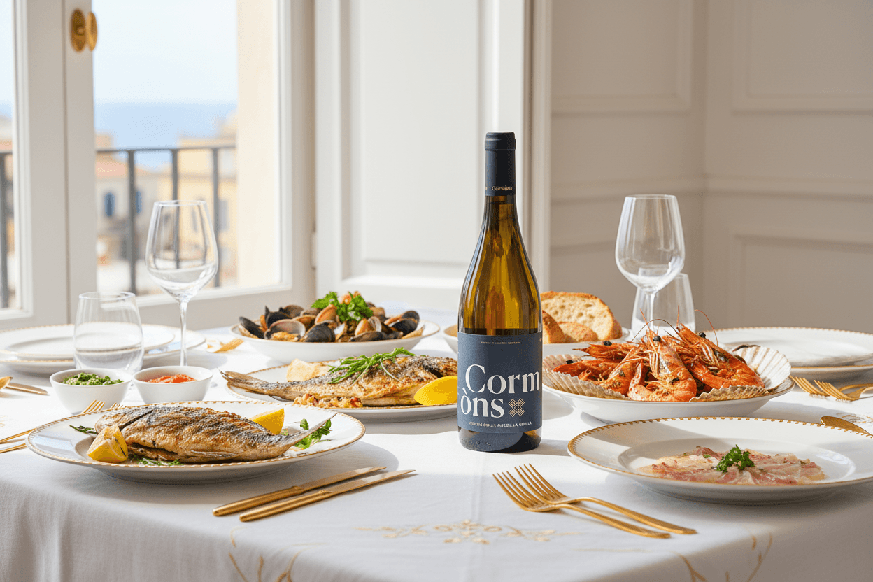 Ribolla Gialla Cormons con pesce e crostacei