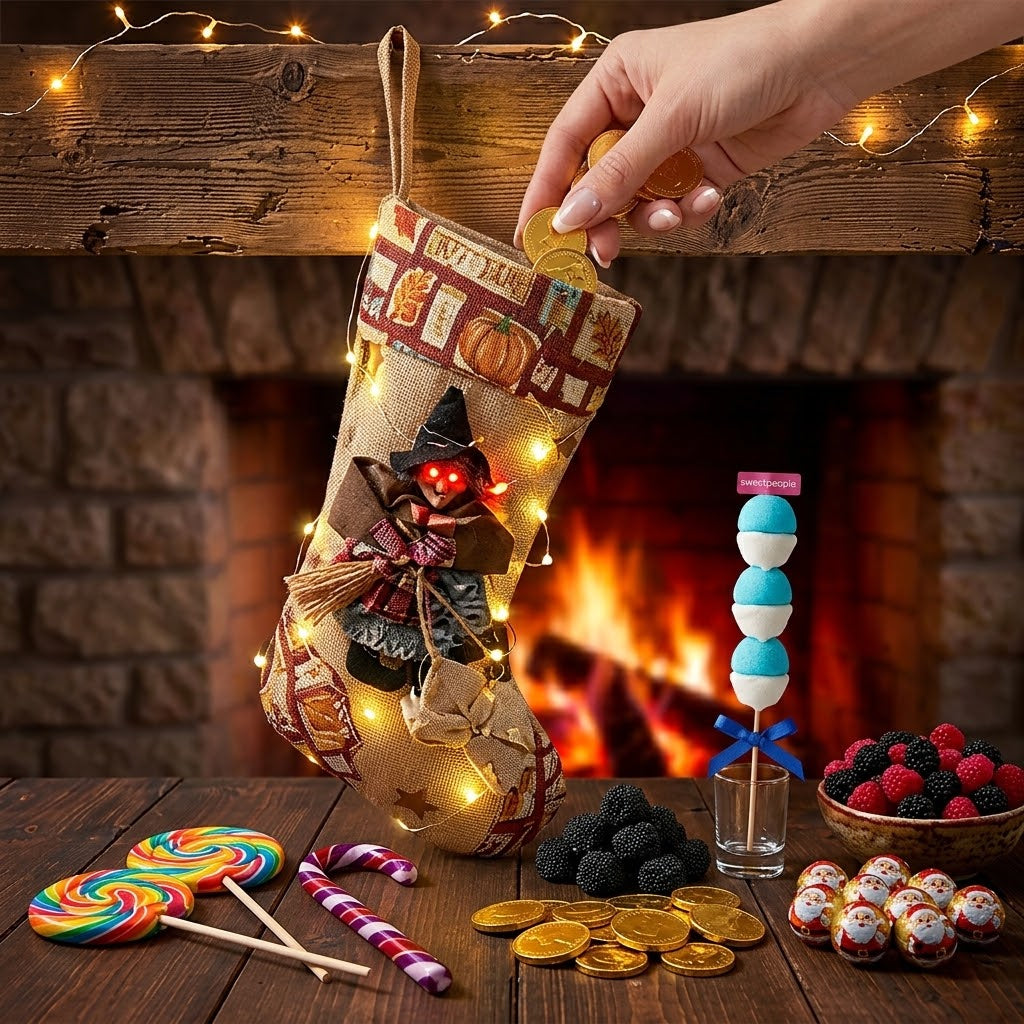 Calza della Befana Artigianale con Luci e Musica – 31 cm