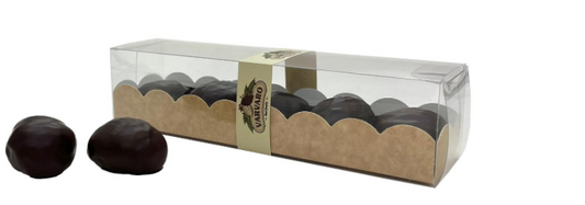Confezione VARVARO di marron glacé ricoperti di cioccolato fondente
