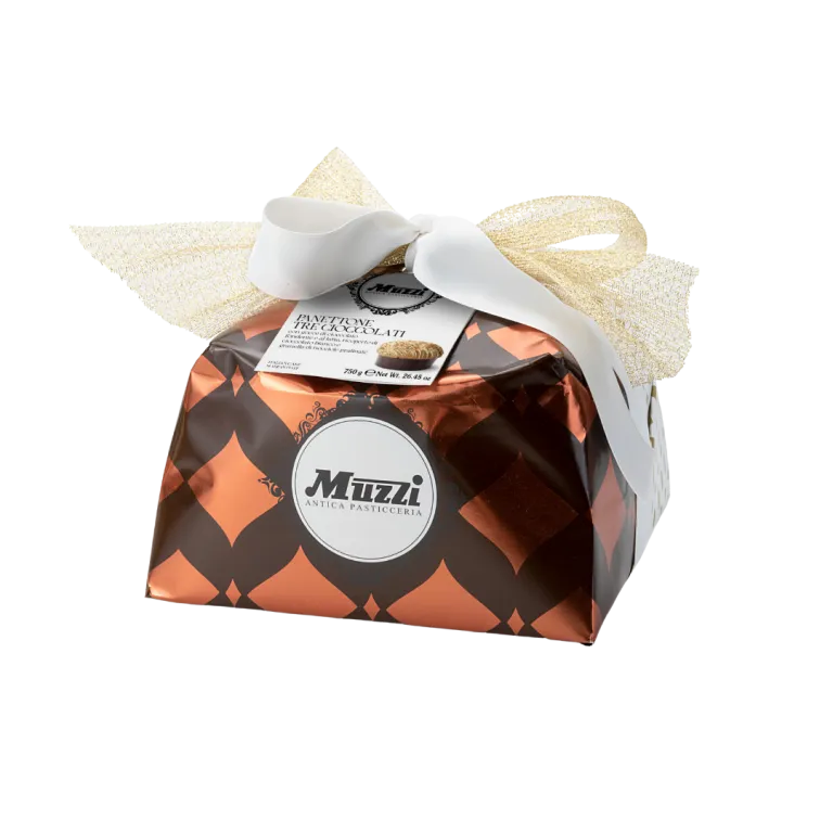 Panettone Tre Cioccolati Muzzi - Fondente, Latte e Bianco con Nocciole