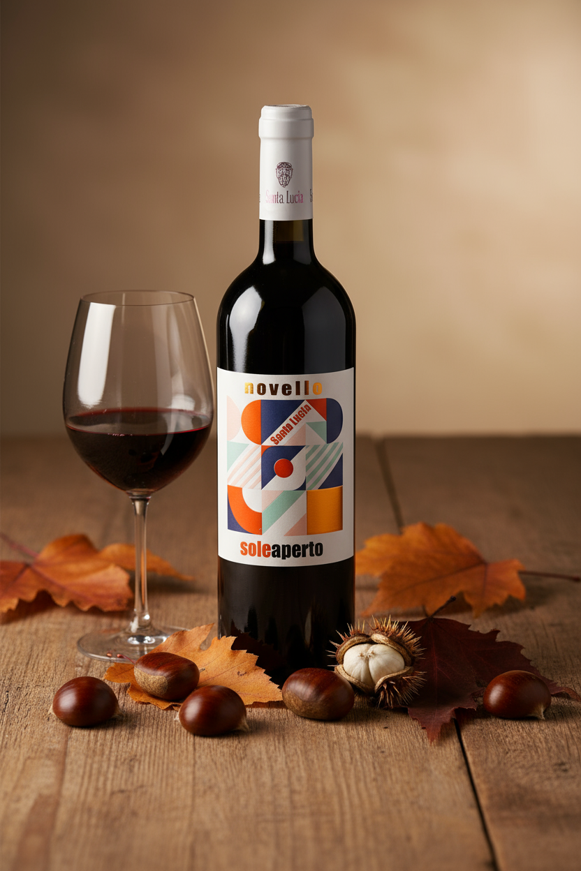 Vino Novello Sole Aperto con castagne autunnali