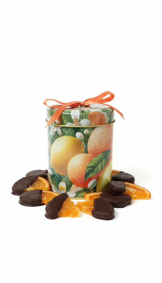 Barattolo fette di arancia ricoperte di cioccolato