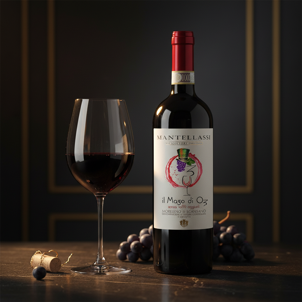 Calice di vino rosso con Il Mago di O3