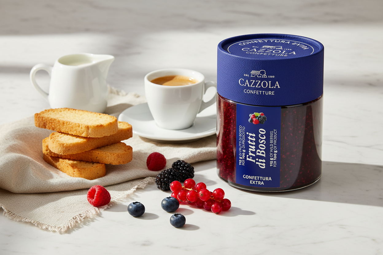 Colazione italiana con confettura Frutti di Bosco Cazzola
