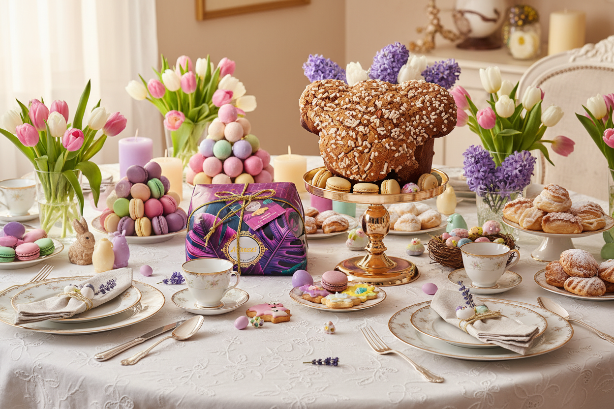 Colomba Frutti di Bosco Muzzi su Tavola Pasquale con Dolci
