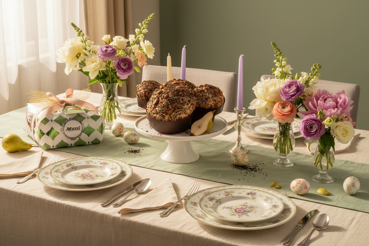 Colomba Pere e Cioccolato Muzzi su Tavola Pasquale