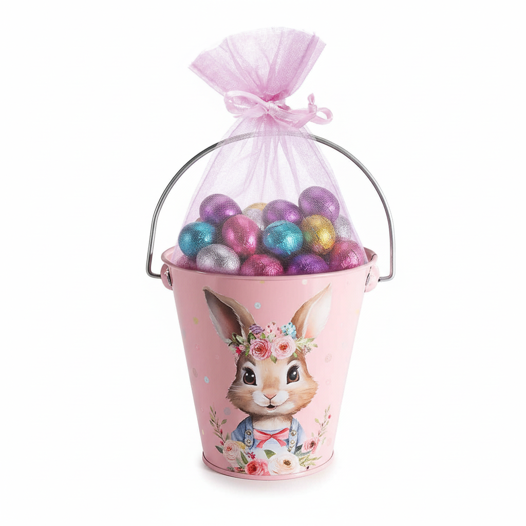 Confezione Pasqua Secchiello con Sacchetto Rosa