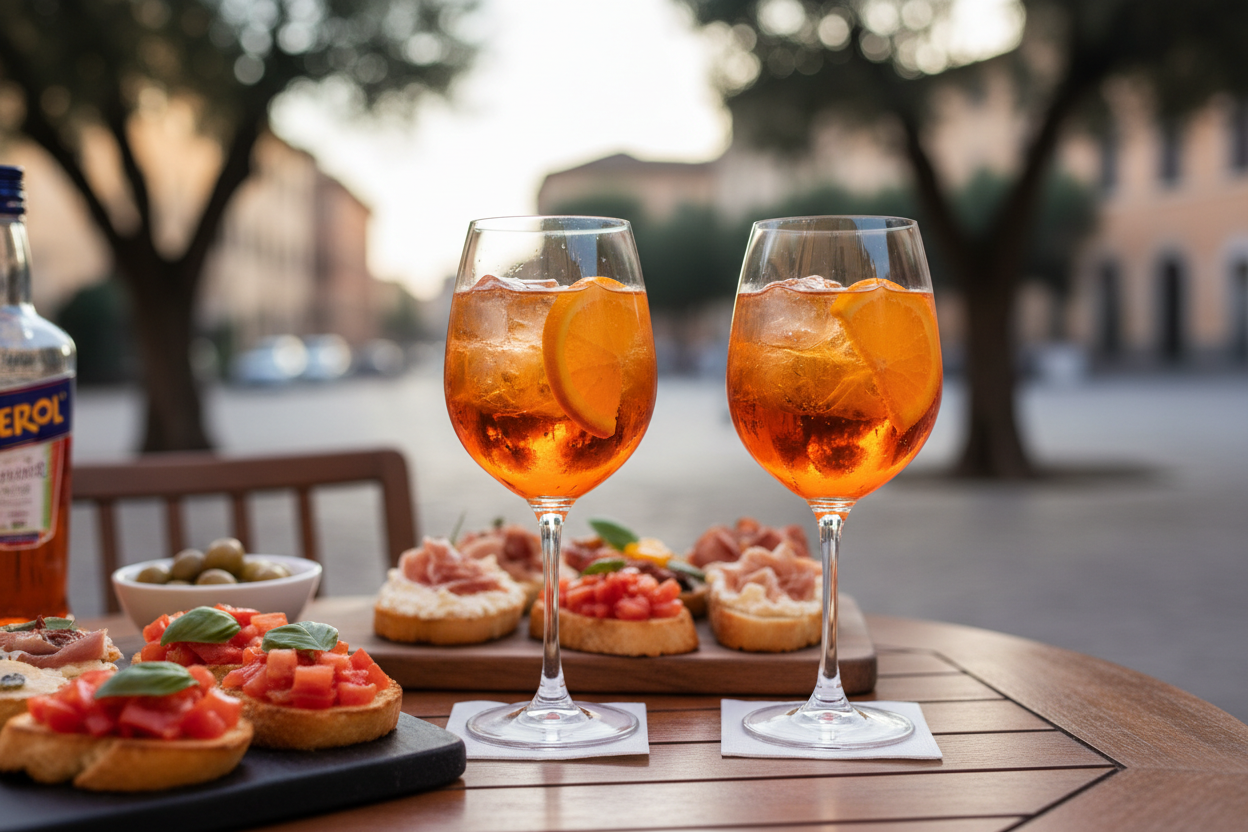 Due bicchieri di Spritz con tartine