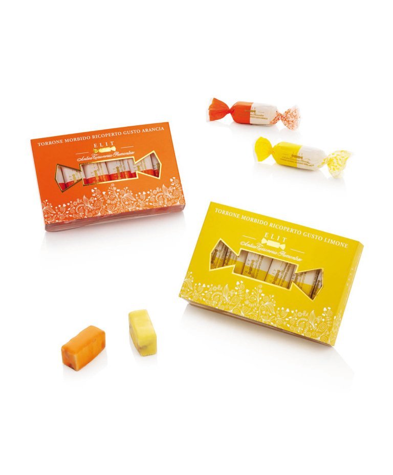 Confezioni Elit di torroncini morbidi gusto arancia e limone Antica Torroneria Piemontese