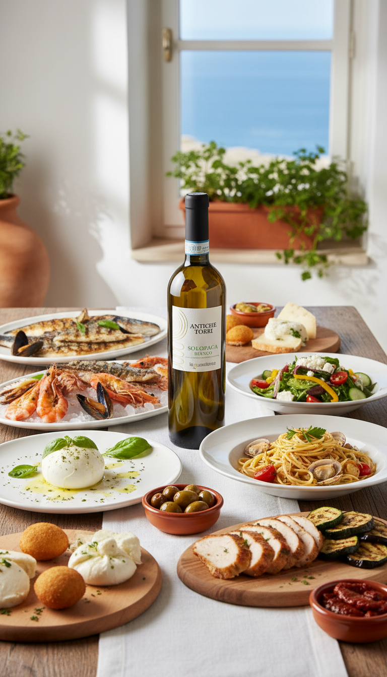 Falanghina del Sannio DOC Antiche Torri con abbinamenti gastronomici