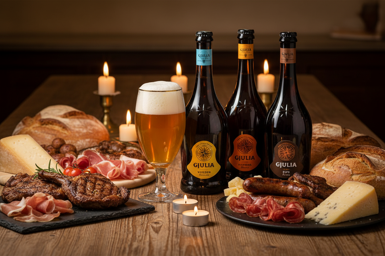 Gjulia – Famiglia di Birre con calice, carni e formaggi