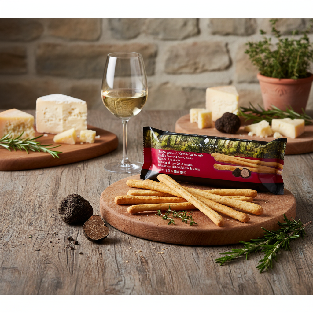 Grissini al Tartufo Savini Tartufi su tavola rustica