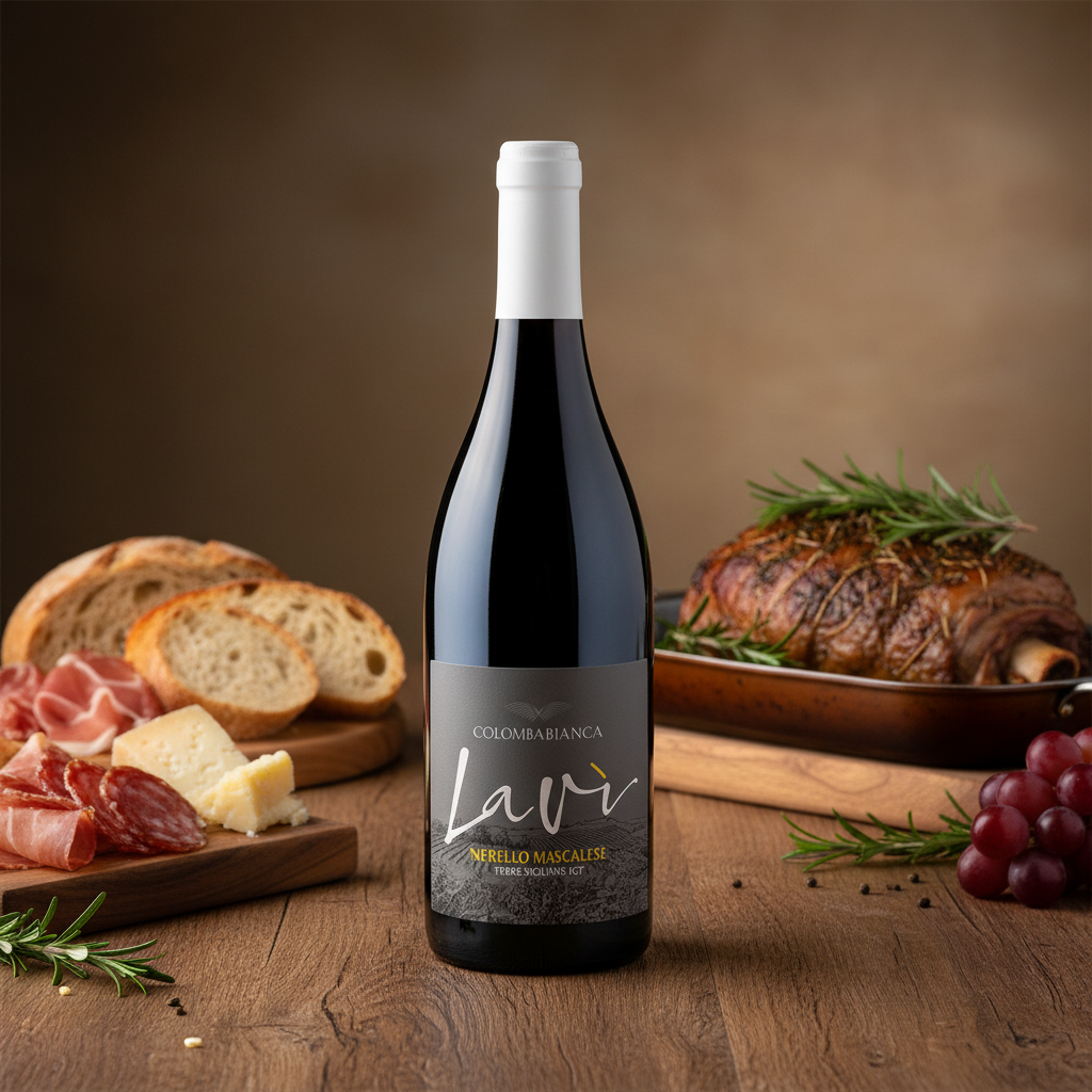 Lavì Nerello Mascalese su tavola con abbinamenti gastronomici