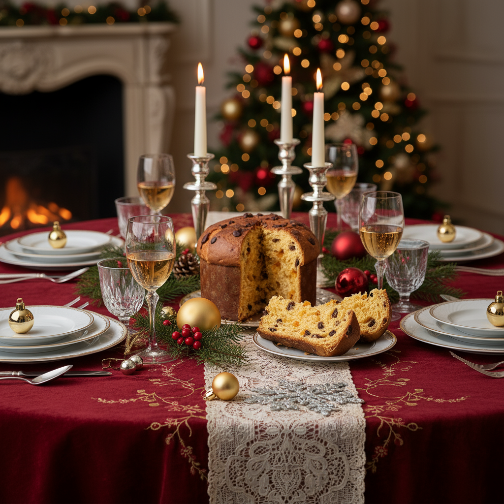 Panettone Arancia e Cioccolato su Tavola Natalizia