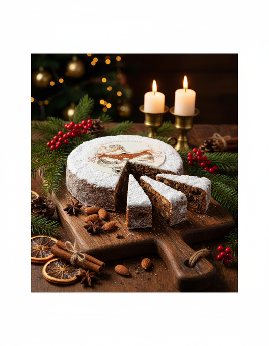 Panforte Margherita IGP di Siena a spicchi su tavola natalizia