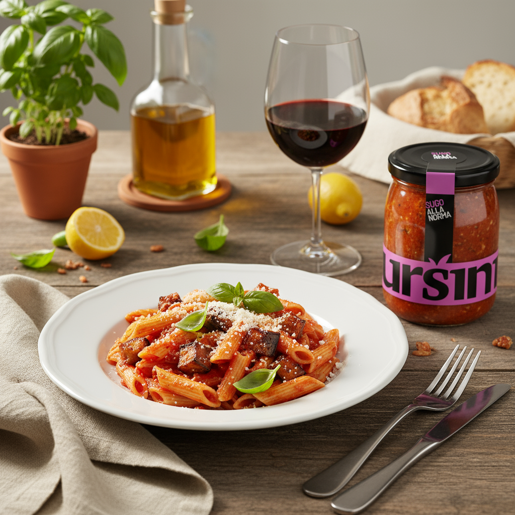 Pasta alla Norma con barattolo Ursini