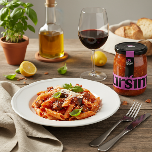 Pasta alla Norma con barattolo Ursini