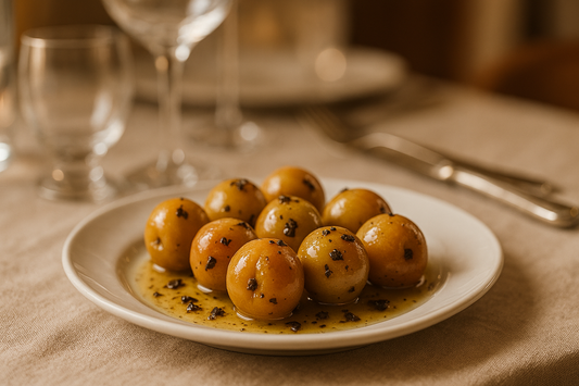 Peschiole al tartufo su tavola apparecchiata