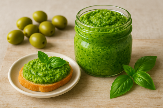 Pestato di Olive Verdi e Basilico