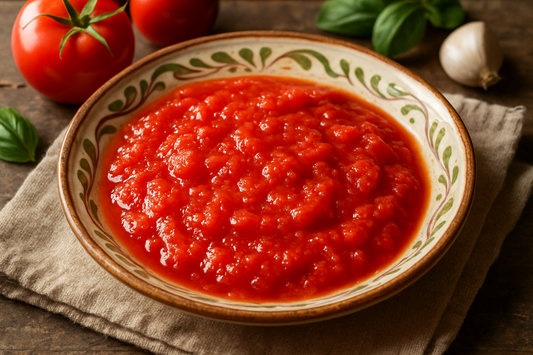 Piatto con polpa di pomodoro
