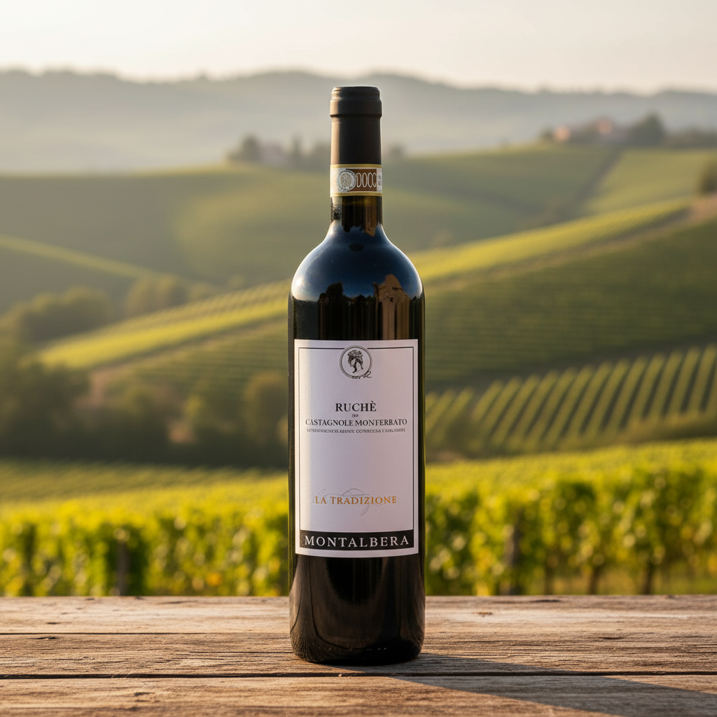 Ruché di Castagnole Monferrato Montalbera con colline del Monferrato