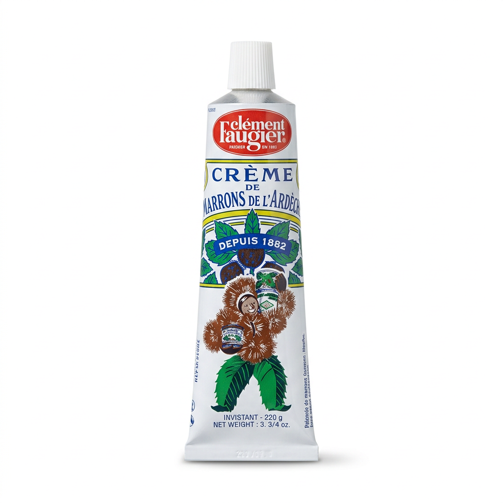 Solo tubetto di crema di marroni Clément Faugier su sfondo bianco