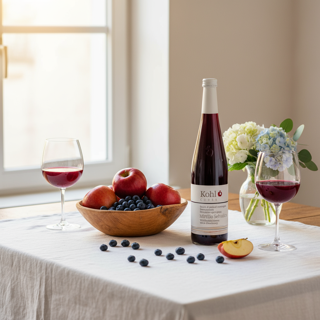 Succo Kohl Mela e Mirtillo su tavola