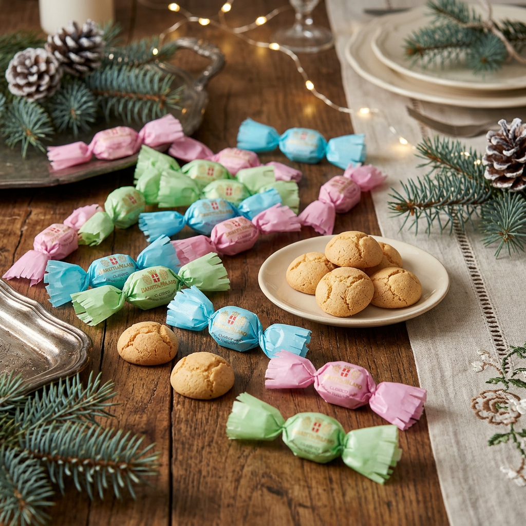 Tavola con amaretti Baratti & Milano ispirati alla foto corretta