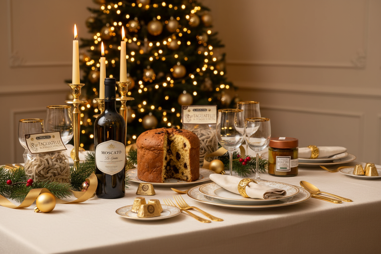 Tavola Elegante di Natale con Calici Dorati