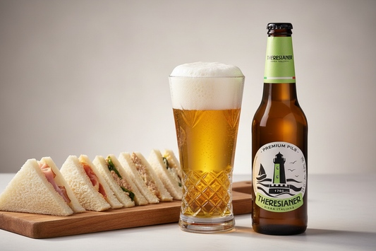 Theresianer Pils – Lifestyle con calice e tramezzini